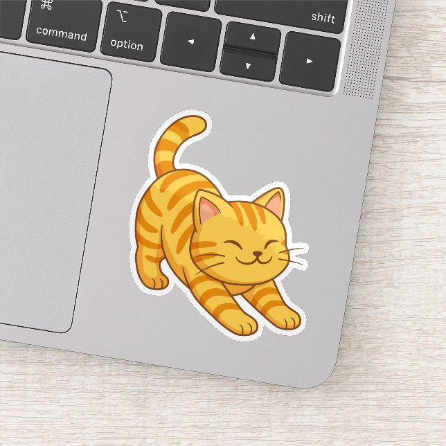Pegatina Gato atigrado naranja estirándose (Detalle)