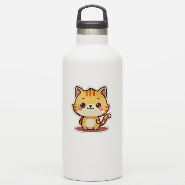 Pegatina Gato atigrado naranja kawaii – Pose de sueño (Botella de agua)
