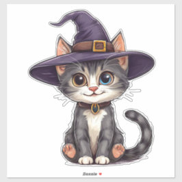 Pegatina Gato Atigrado Sombrero de Bruja Lindo Amantes de l