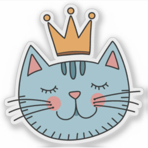 Pegatina Gato azul caprichoso con una corona amarilla 