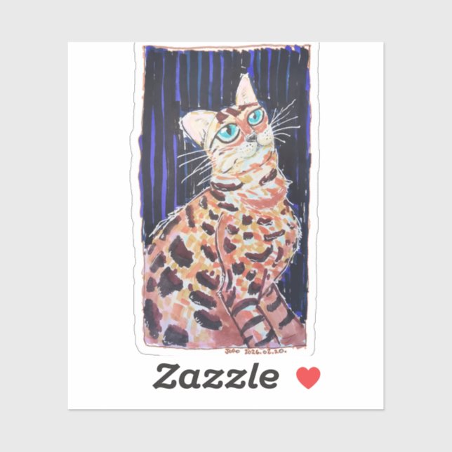 Pegatina Gato Bengalí Neon Noir (Hoja)