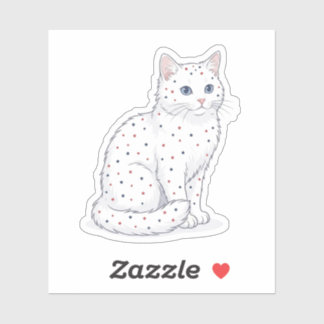 Pegatina Gato Blanco Adorable con Patrón de Pequeñas Estrel