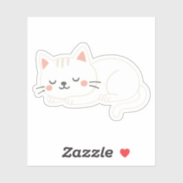 Pegatina Gato Blanco Durmiendo – Arte de Mascota Suave Ador