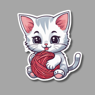 Pegatina Gato blanco lindo con yarn impermeable