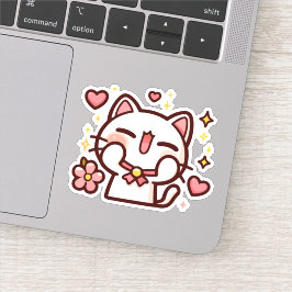 Pegatina Gato blanco lindo kawaii