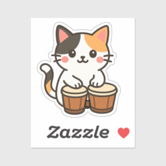 Pegatina Gato Calico Conga Ritmo de Percusión