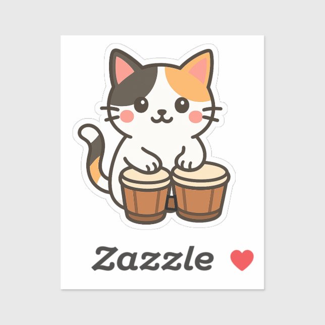 Pegatina Gato Calico Conga Ritmo de Percusión (Hoja)