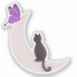 Pegatina Gato Celestial Estético y Mariposa Púrpura Luna 