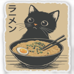 Pegatina Gato comiendo ramen 