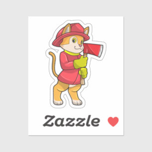 Pegatina Gato como bombero con hacha