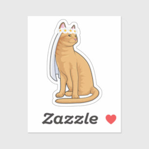 Pegatina Gato como novia con velo