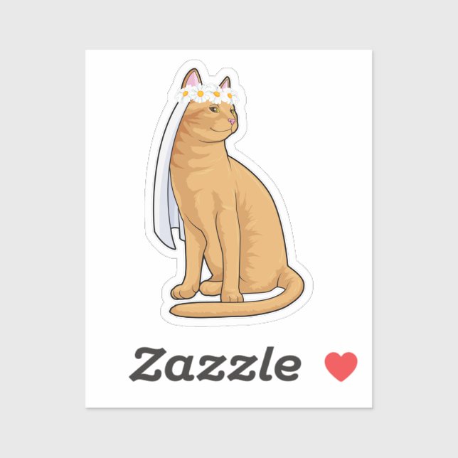 Pegatina Gato como novia con velo (Hoja)