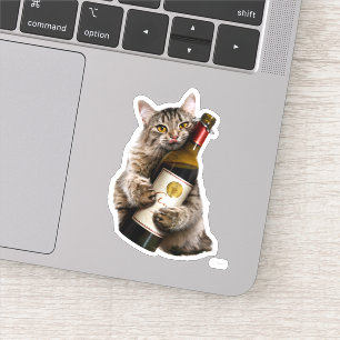 Pegatina Gato Con Botella De Vino