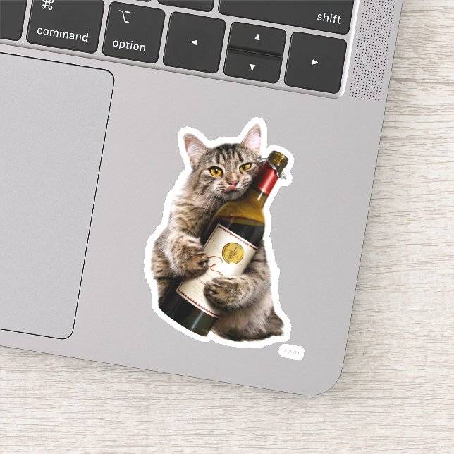 Pegatina Gato Con Botella De Vino (Detalle)