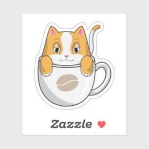 Pegatina Gato con café