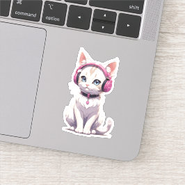 Pegatina Gato con Estilo en Tendencias de Auriculares
