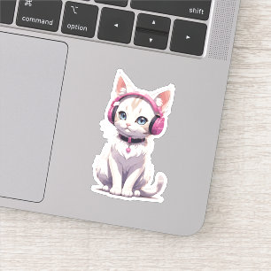 Pegatina Gato con Estilo en Tendencias de Auriculares