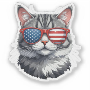 Pegatina Gato con gafas de sol Bandera estadounidense 4 de