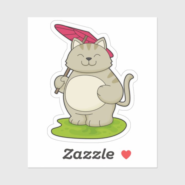 Pegatina Gato con paraguas (Hoja)