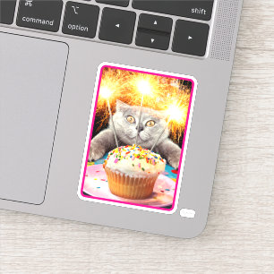 Pegatina Gato Con Pastel De Esparkler