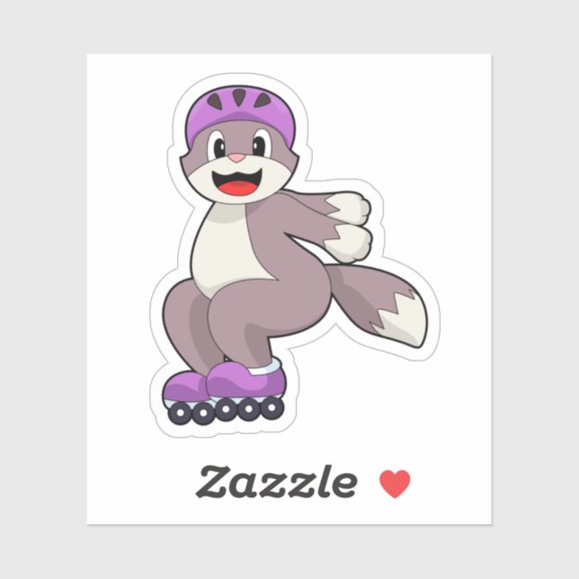 Pegatina Gato con patines de rodillos (Hoja)