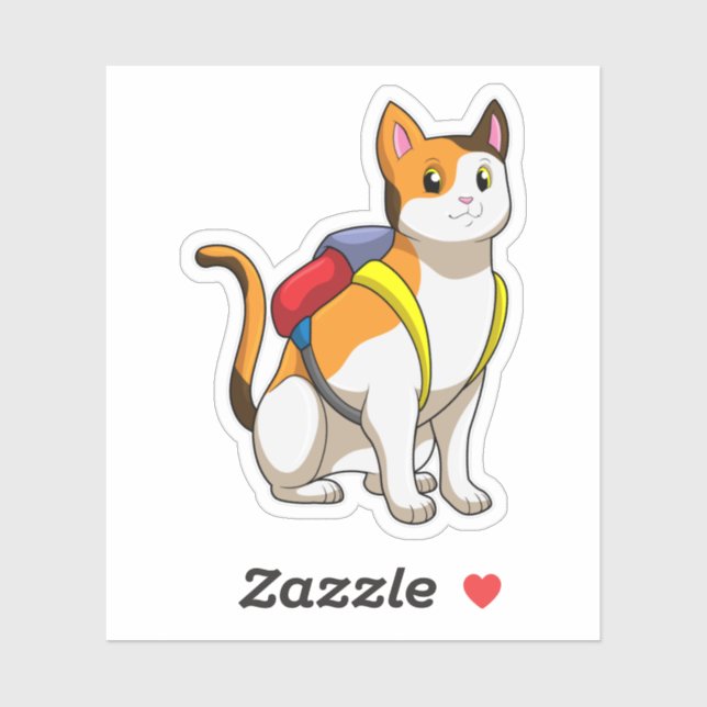 Pegatina Gato con Satchel (Hoja)