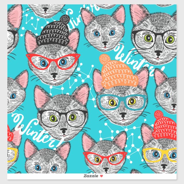 Pegatina Gato con sombrero (Hoja)