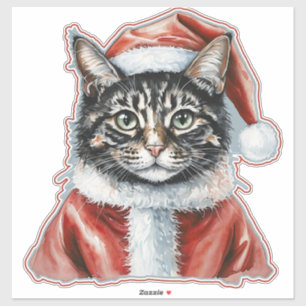 Pegatina Gato con traje de Papá Noel - Navidades 1