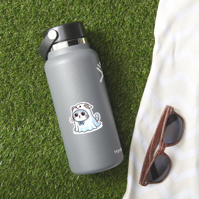 Pegatina Gato con traje fantasma para Halloween (HydroFlask Insitu)