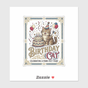 Pegatina Gato Cumpleaños Cumpleaños Edad Arte Vector Vintag