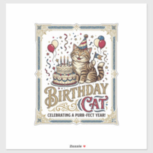 Pegatina Gato Cumpleaños Cumpleaños Edad Arte Vector Vintag