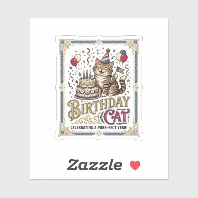 Pegatina Gato Cumpleaños Cumpleaños Gato Edad Arte Vector V (Hoja)
