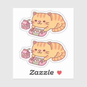 Pegatina Gato Cute Orange Tabby Chilling Con Videojuegos