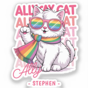 Pegatina Gato de Ally - Orgullo blanco lindo LGBTQ