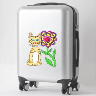 Pegatina Gato de arte folclórico capo y flor colorida