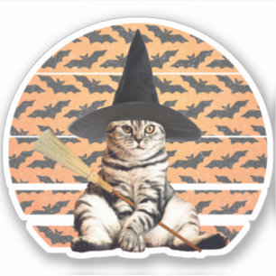 Pegatina Gato de bruja de Halloween