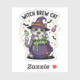 Pegatina Gato de bruja - Halloween de Cauldron mágico