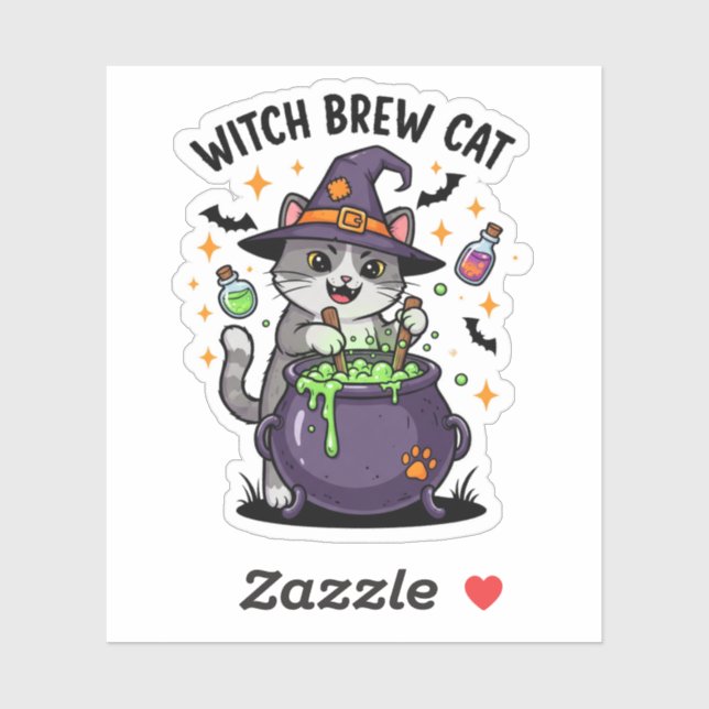 Pegatina Gato de bruja - Halloween de Cauldron mágico (Hoja)