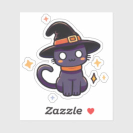 Pegatina Gato de bruja morado - Kawaii Halloween Kitten