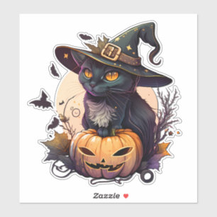 Pegatina Gato de bruja para Halloween