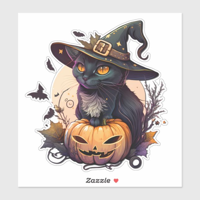 Pegatina Gato de bruja para Halloween (Hoja)