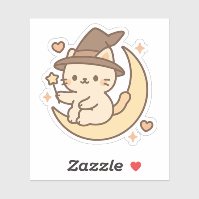 Pegatina Gato de bruja suave en luna creciente (Hoja)