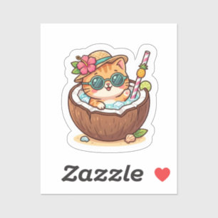Pegatina Gato de coco kawaii lentes de sol BSticker de vera