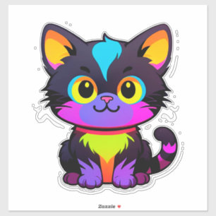 Pegatina Gato de Dibujos Animados Colorido Con Colores Neon