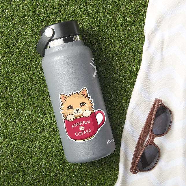 Pegatina Gato de dibujos animados lindo en taza de café con (HydroFlask Insitu)