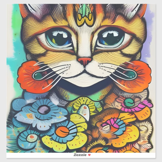 Pegatina Gato de estilo Luis Wain (Hoja)