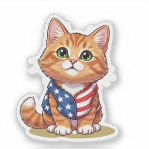 Pegatina Gato de estrellas y tiras - Patriótico 4 de julio