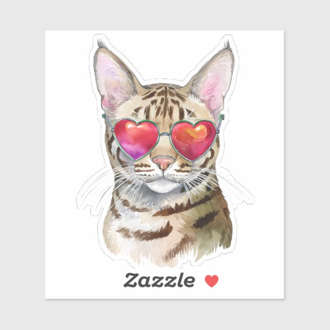 Pegatina Gato de Guay Bengal en tonos cardíacos (Hoja)