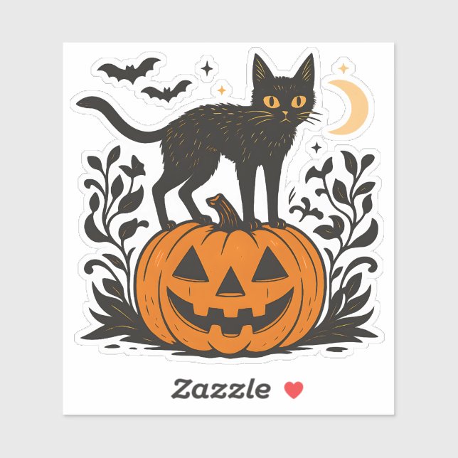 Pegatina Gato de Halloween agudo (Hoja)