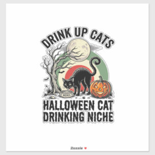 Pegatina Gato de Halloween bebiendo camiseta de fiesta de l